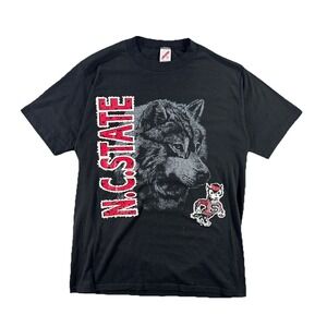 Vintage North Carolina State T-Shirt Men's Large Black Wolfpack NCAA College